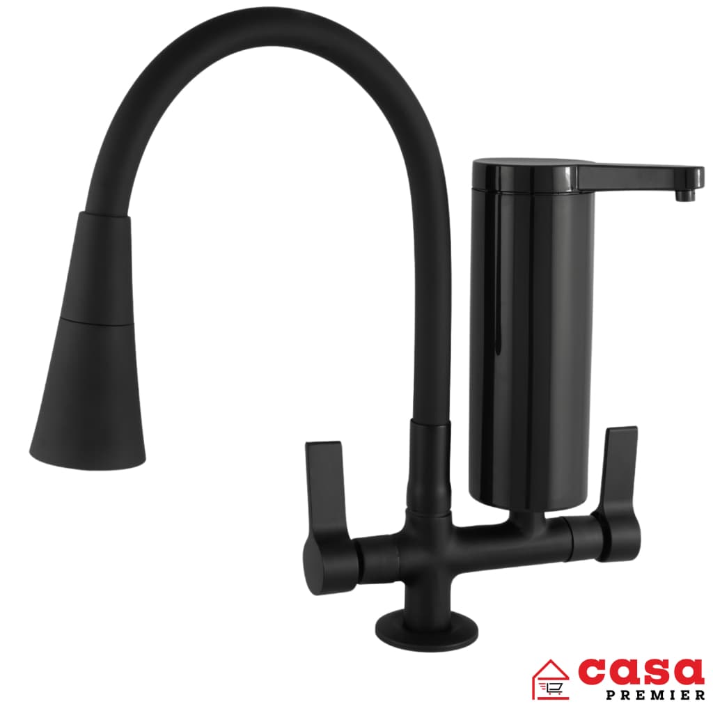 Torneira Gourmet Preta Luxo Cozinha Metal Com Filtro Bancada 2 Jatos