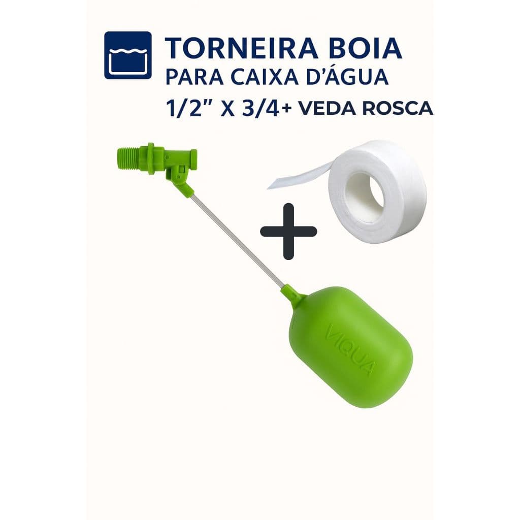Torneira boia verde para caixa d'água com fita de vedação