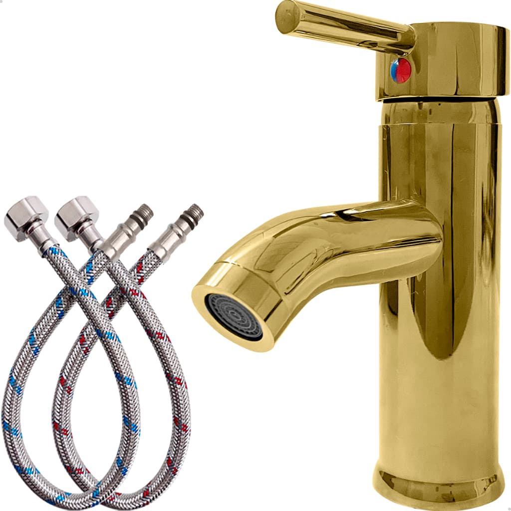 Torneira Dourada Baixa Banheiro Inox 304 Monocomando Misturador Água Quente e Fria Bica Baixa