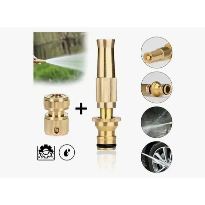 Esguicho de jardim bronze com múltiplos ângulos de visualização e ícones de ajuste e água