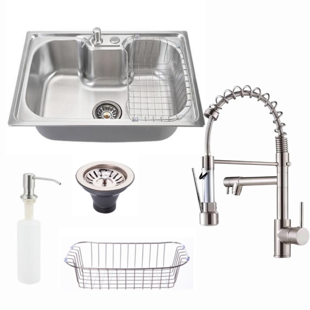 Conjunto Cuba Gourmet Aço Inox 304 com acabamento escovado acetinado + Torneira Monocomando Flexível Inox Escovado