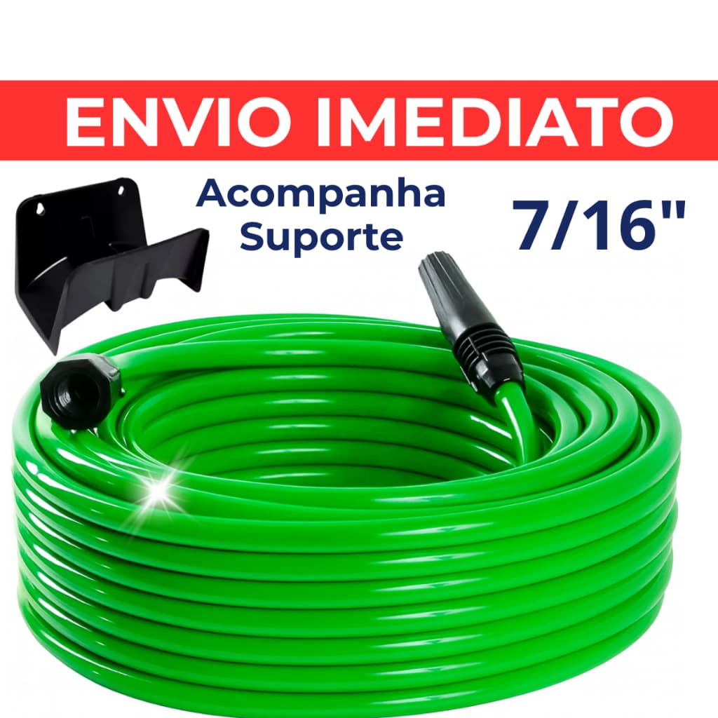 Mangueira de jardim verde 7/16 polegadas com esguicho e suporte, 30, 20, 10, 5 metros