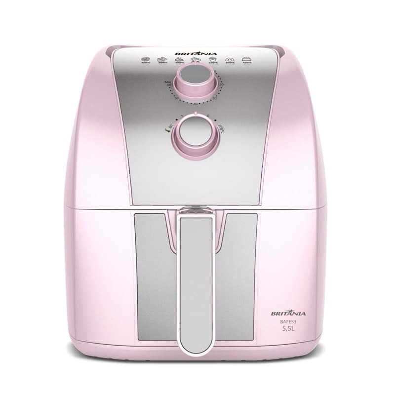 Air Fryer Rosa Britânia 5,5L Sem Óleo 1500W BAFE53 Voltagem 110v