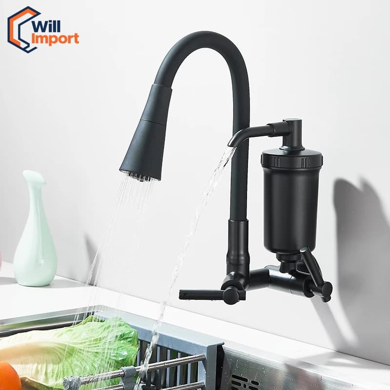 Torneira Preta Com Filtro Para Cozinha, Torneira Flexivel de Parede Cozinha,Torneira Preta Gourmet Parede, Filtro