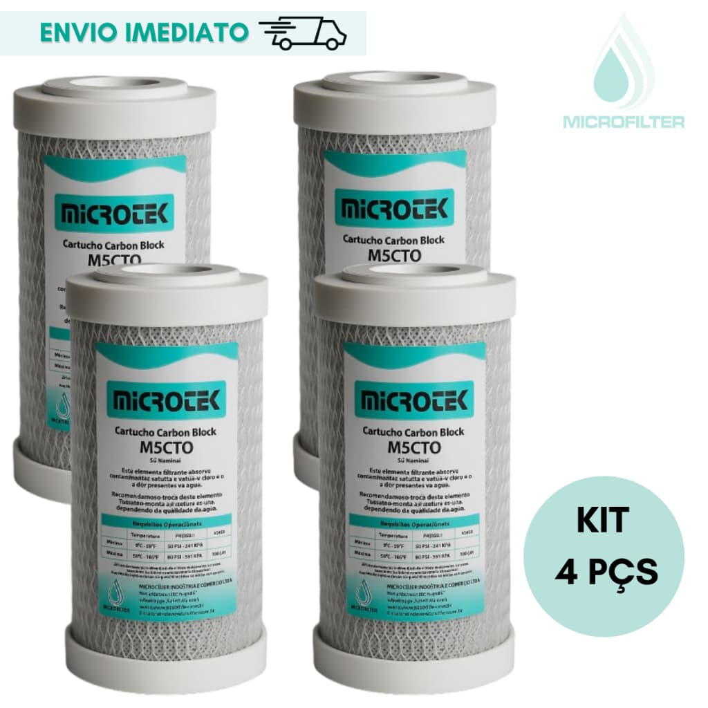 Refil Filtro Cartucho 5 Polegadas Carbon Block Carvão Ativado Remove Cloro Odor da Água