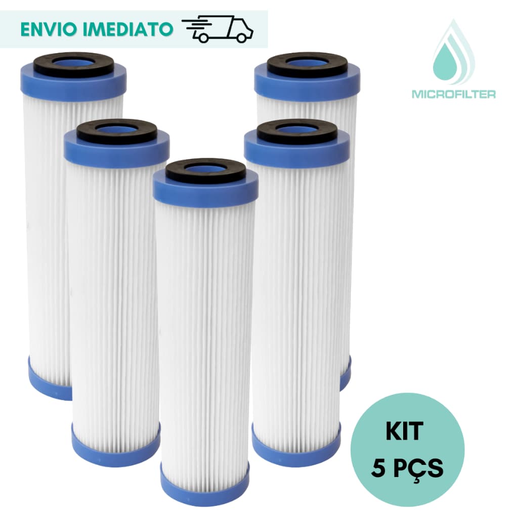 Filtro Cartucho Plissado 10'' 5 Micra Kit 5 Pçs Lavável Reutilizável Refil Caixa D'água Cavalete