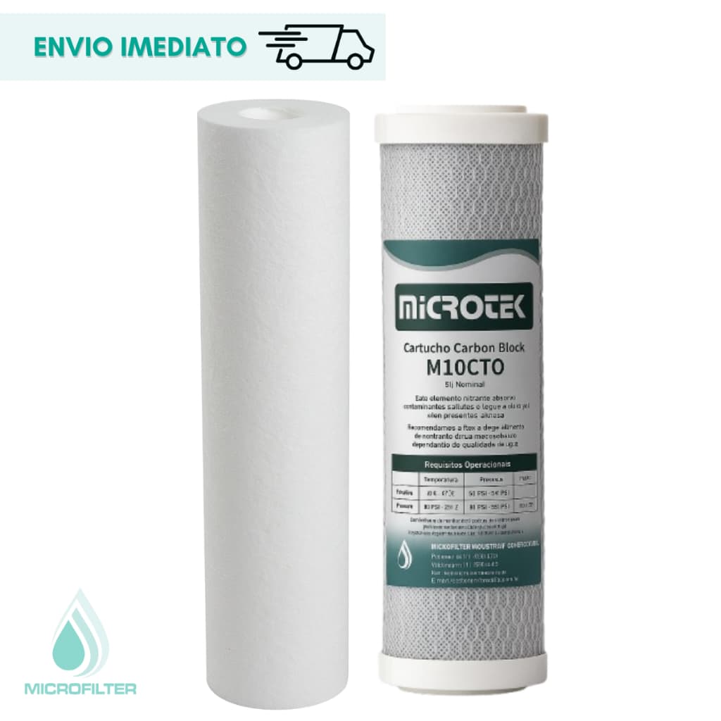 kit filtro Refil Polipropileno 5 Micra + Refil Carvão Ativado Carbon Block 9 3/4'' Cartucho