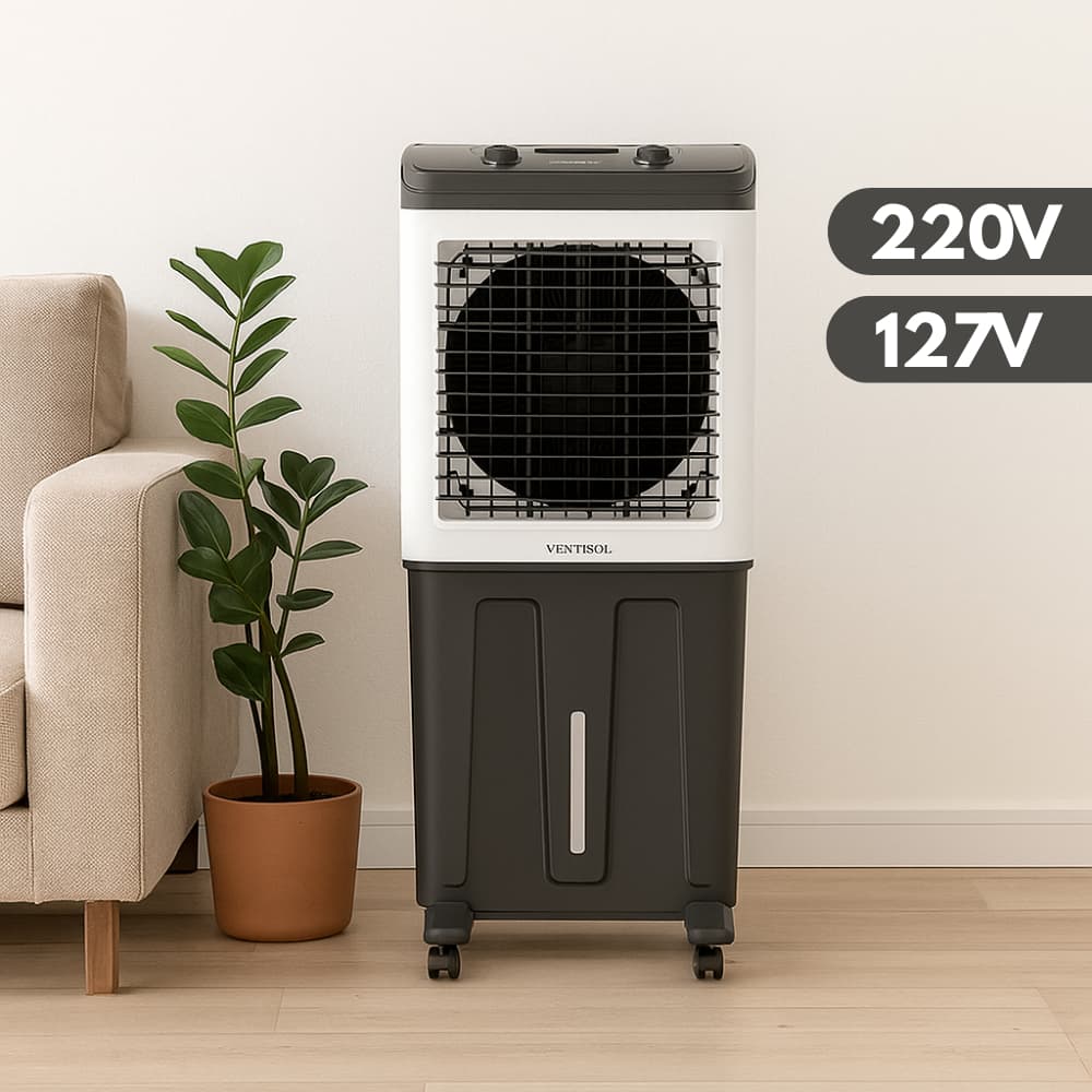 Climatizador De Ar Portátil 80L 5 Funções Ventisol CLIN80 Branco Preto Ventilação Umidificador Refrigerador Ar Frio