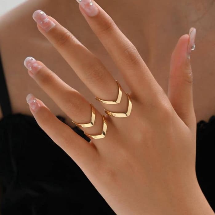 KIT 2 Anéis Feminino Banhado a ouro 18k a Prata 925 Design Geométrico Minimalista e Ajustável