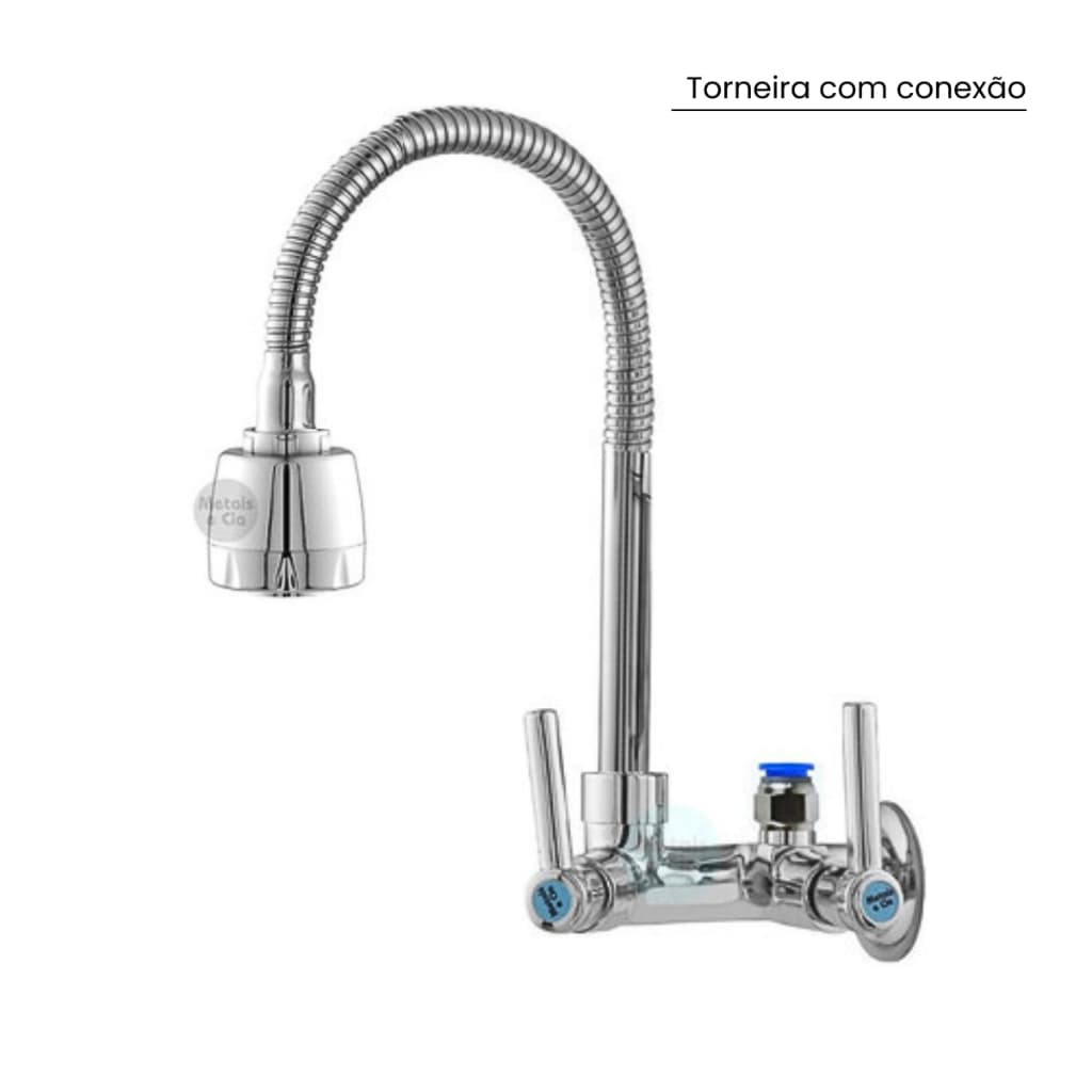 Torneira Gourmet sem Filtro Parede e Bancada Tubo Flexível Jato Chuveirinho 1/4 de volta