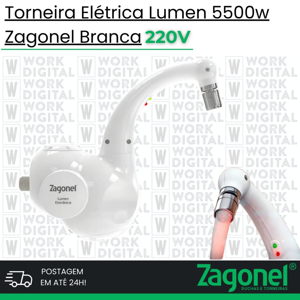 Torneira Elétrica Lumen 5500w Zagonel Branca 220v