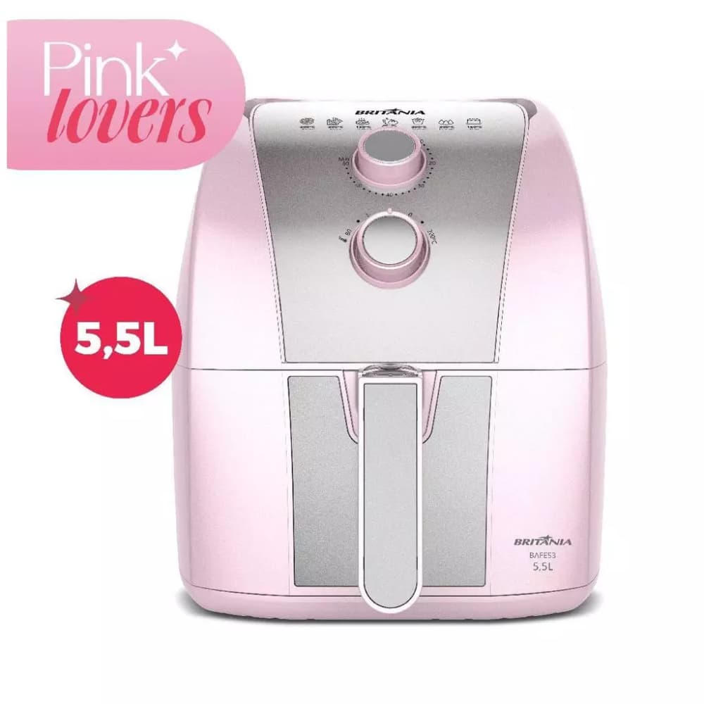 Air Fryer Rosa Britania 5 Litros Sem Oleo Fritadeira Eletrica 1500W Antiaderente