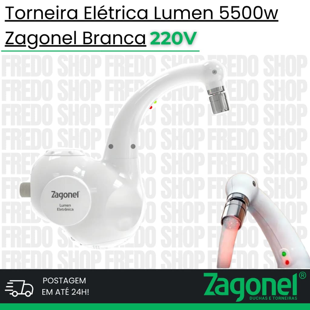 Torneira Elétrica Lumen 5500w Zagonel Branca 220v