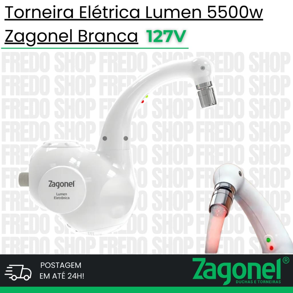 Torneira Elétrica Lumen 5500w Zagonel Branca 127v
