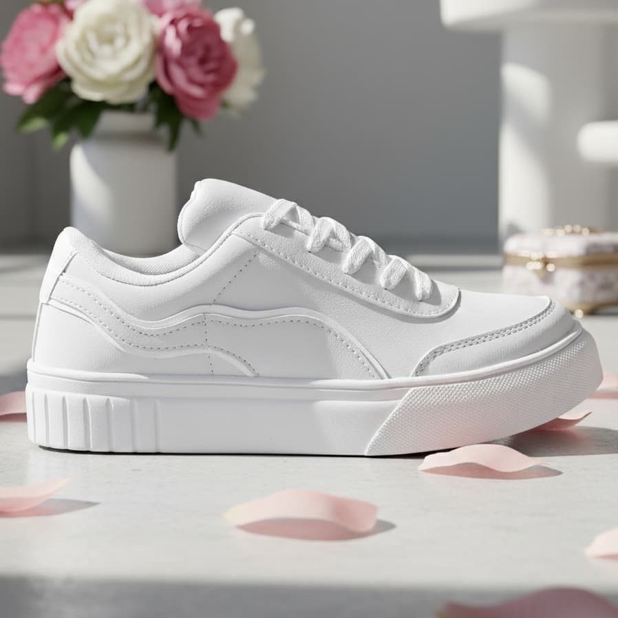 Tênis Branco Flatform Feminino Branco Sola Alta Plataforma Casual Estiloso e Confortável