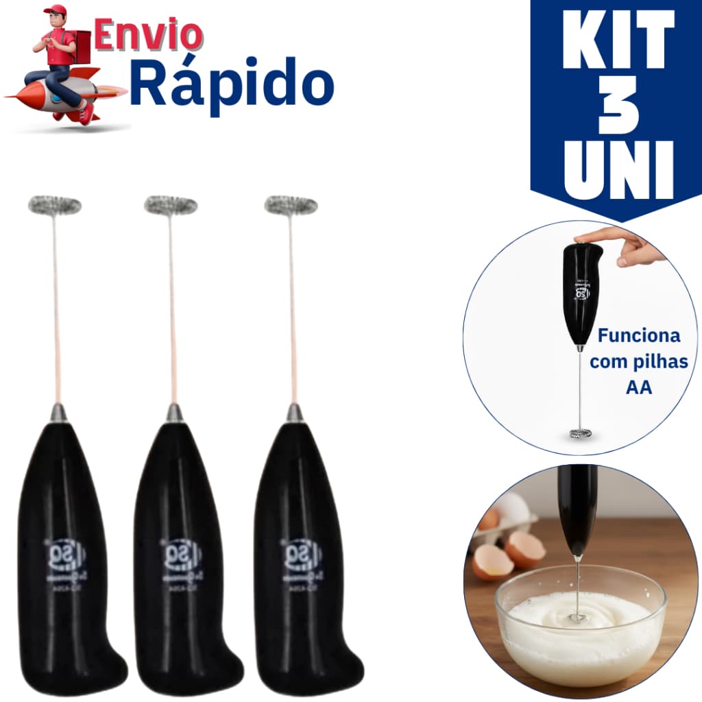 Kit 3 Misturadores de Bebidas Mini Mixer - Kit 3 UNI - Funciona com pilhas AA