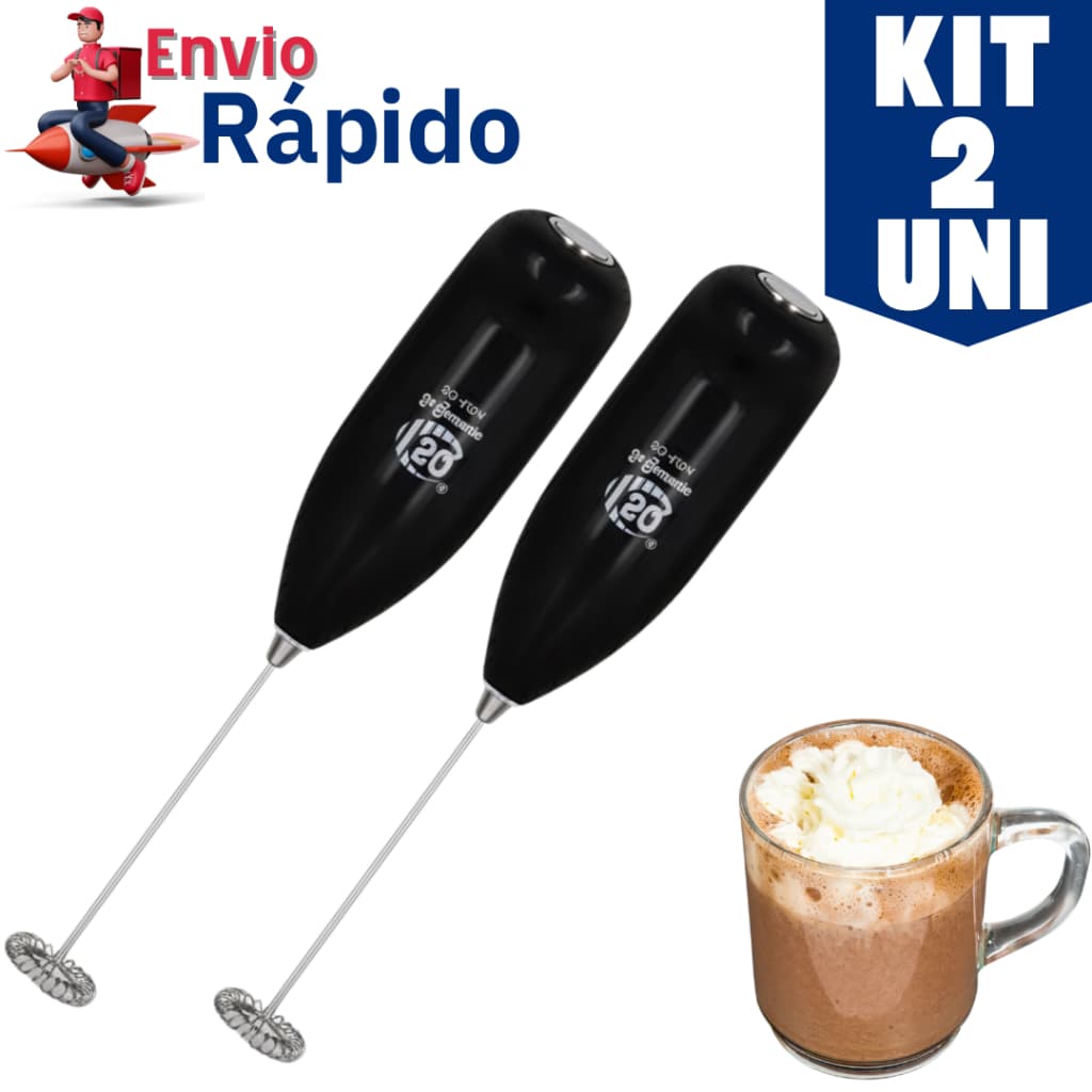 Kit com dois misturadores elétricos profissionais pretos para bebidas quentes