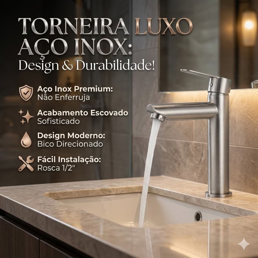 Torneira Banheiro Retro Lavatório Inox Escovado Vintage | Bancada |Torneira de mesa