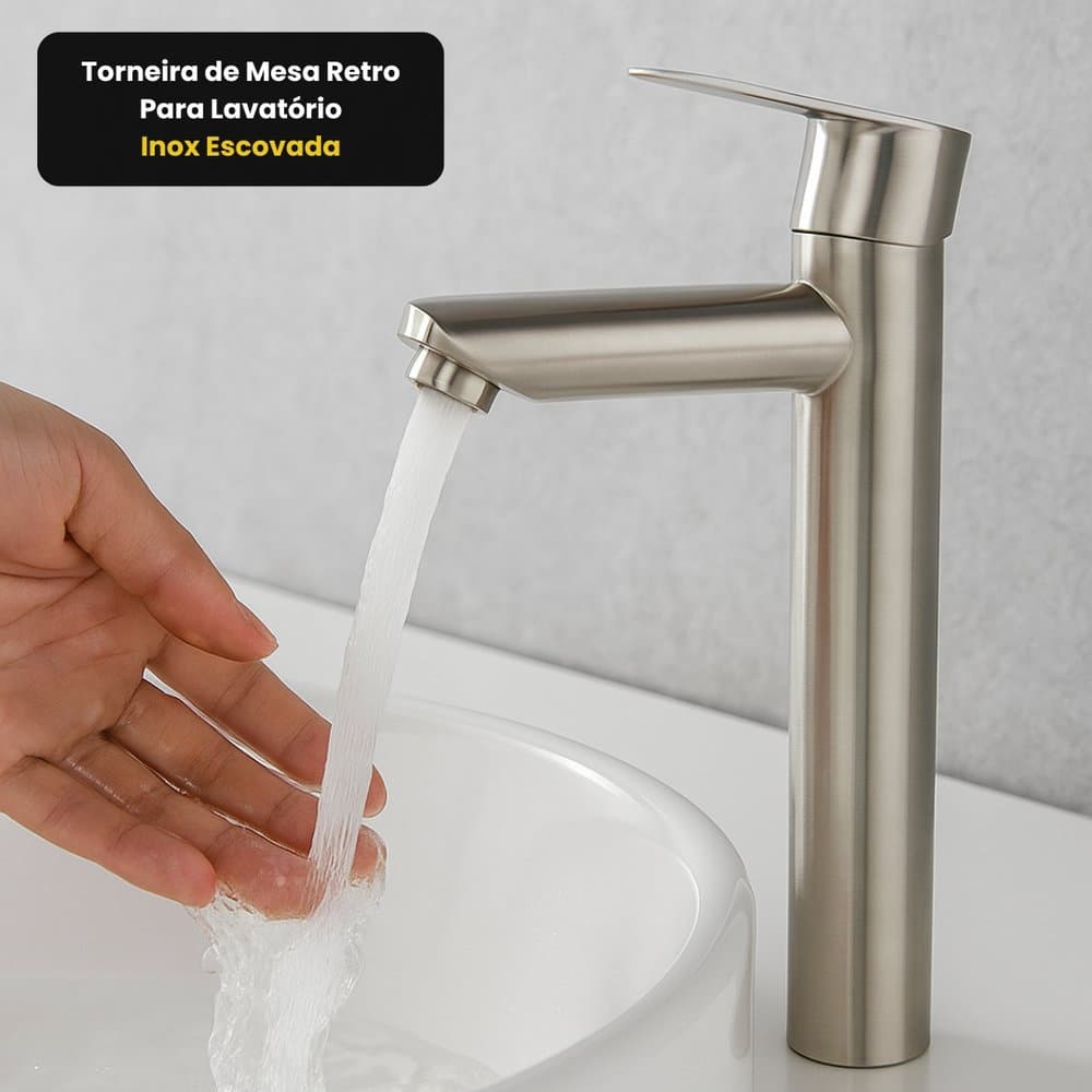 Torneira Banheiro Retro Lavatório Inox Escovado Vintage | Bancada |Torneira de mesa