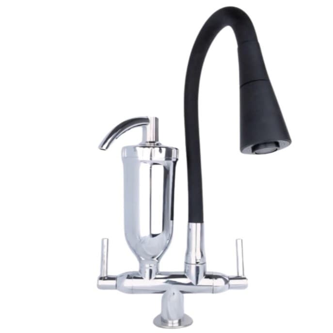 Torneira flexível com cone preto e base cromada para cozinha, elegante e moderna