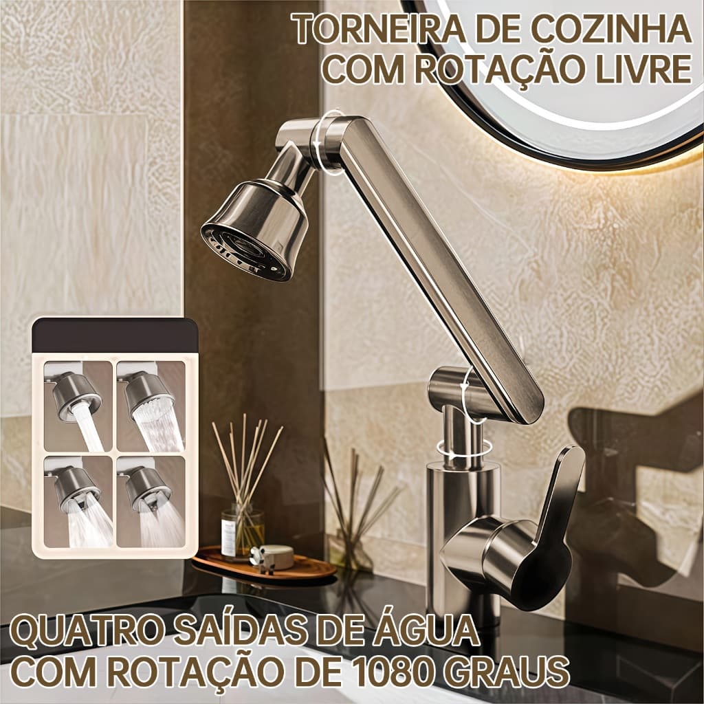 Torneira Lavabo Monocomando Rotativa 360° Luxo Preto - Água Quente e Fria Com mangueiras de água quente e fria
