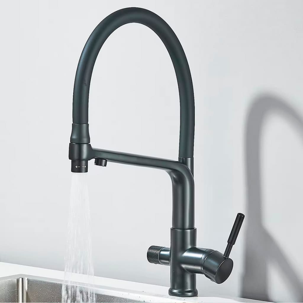 Torneira de cozinha preta com filtro para purificação de água