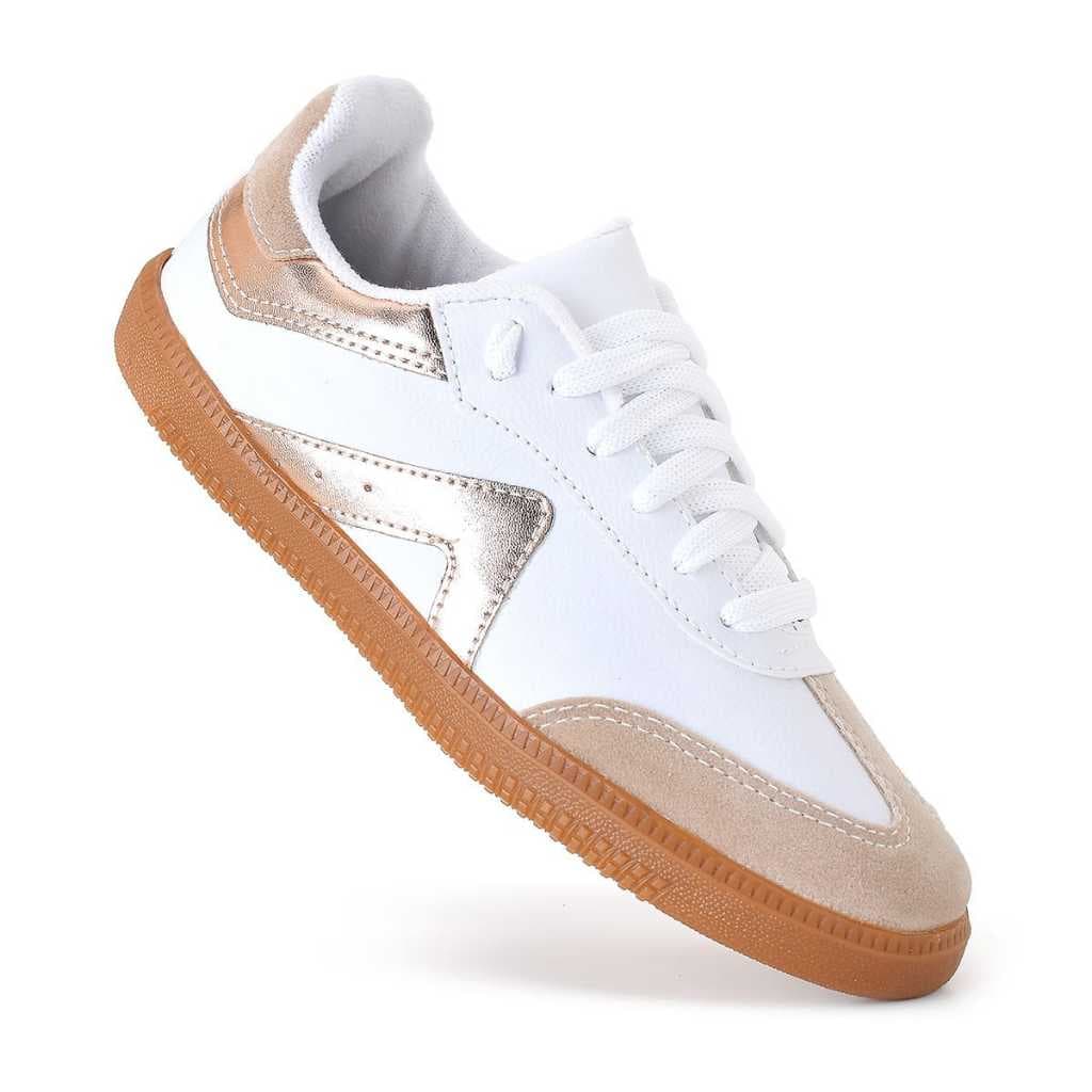 Tênis  Feminino  Branco Dourado Branco Preto.