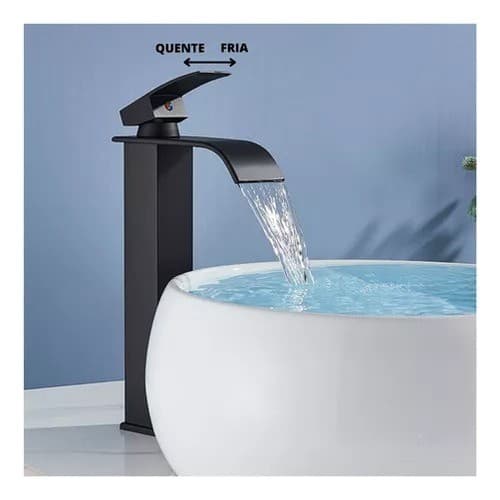 Torneira de banheiro preta fosco com cascata e controle de temperatura
