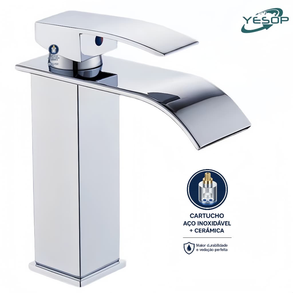 Torneira banheiro cascata monocomando bica baixa 18cm inox cromada Yesop