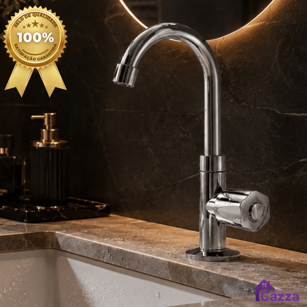 Torneira de banheiro cromada 1/4 de volta, lavatório de mármore, design moderno, selo de qualidade 100%