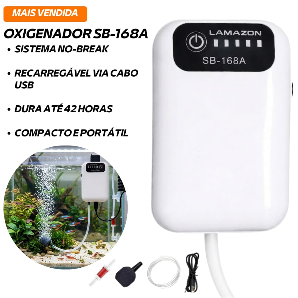 Bomba de Oxigenio Oxigenador Nobreak Recarregável Camarão Vivo Aerador Aquario Pesca Compressor Ar