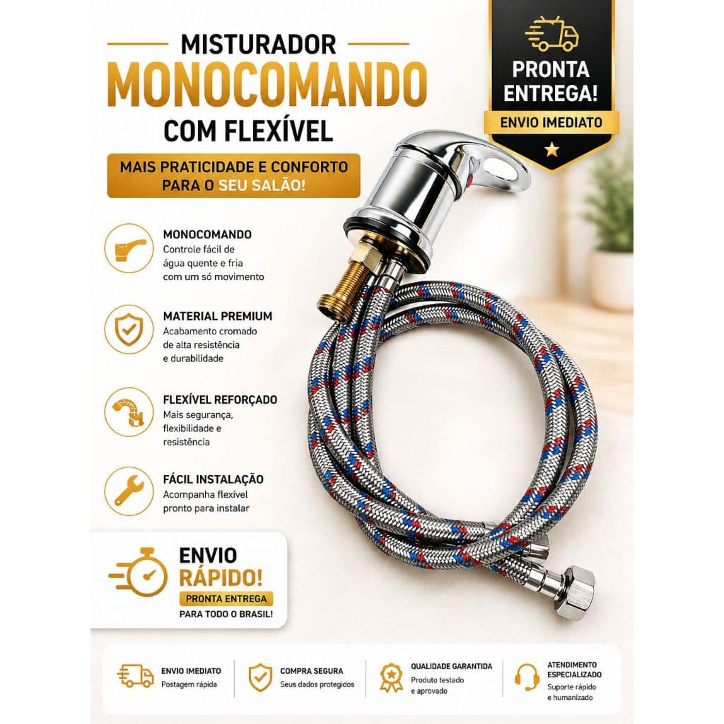 Misturador monocomando para lavatório salão De Beleza, Maquiagem e Barbearia.