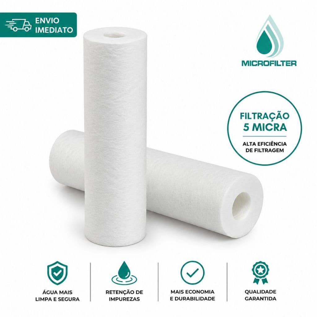 Refil Cartucho Filtro Polipropileno Liso 9 3/4 Filtração 5 Micra 1 Unidade