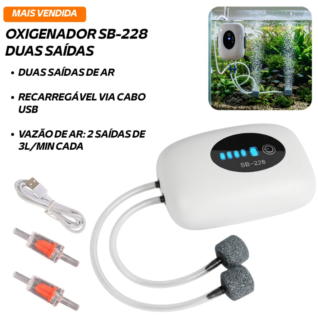 Bomba de Oxigenio Oxigenador Recarregável Isca Viva Camarão Vivo Aerador Aquario Pesca Compressor Ar