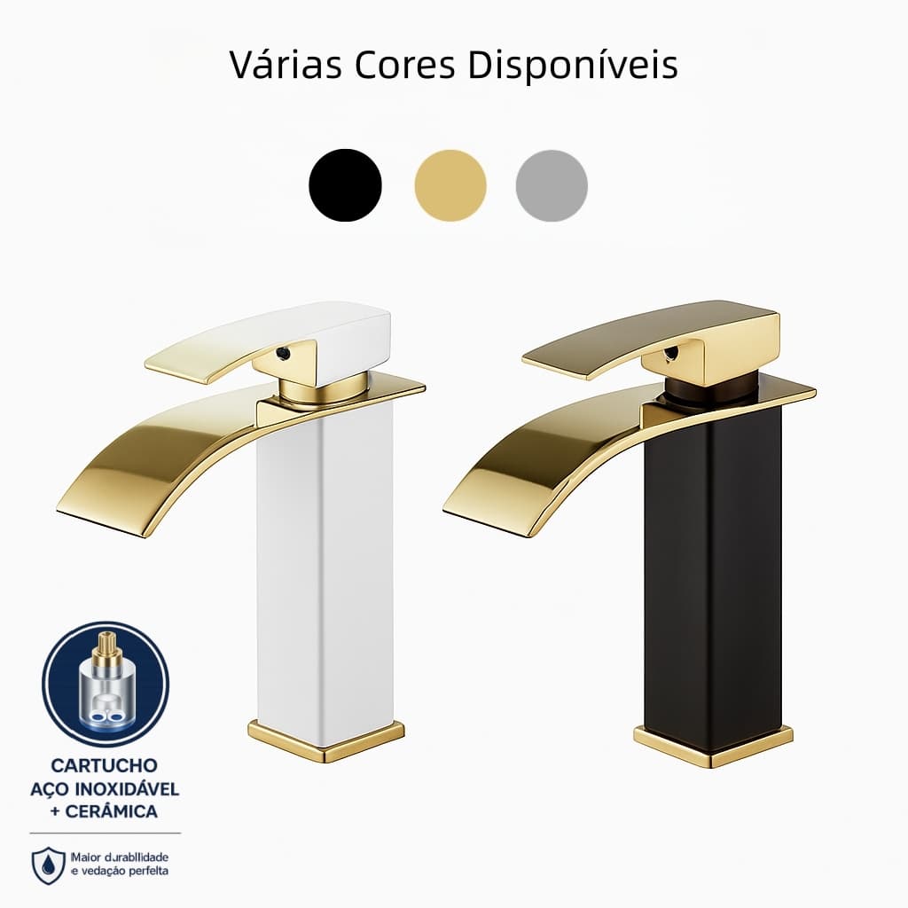 Torneiras de lavatório aço inoxidável branco e dourado, e preto e dourado, bico alto e baixo