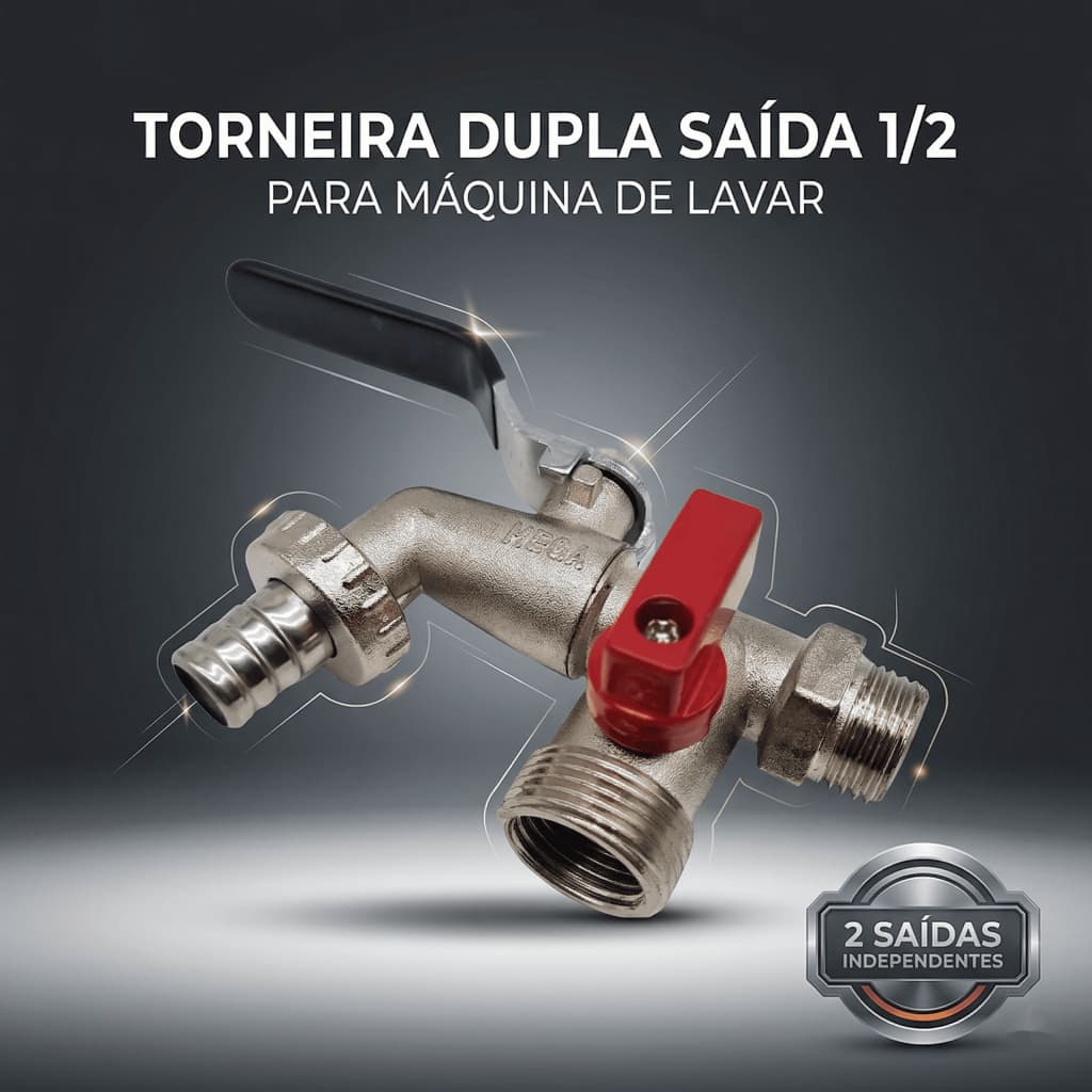Torneira de Esfera Tanque Máquina 2 Saídas Bico 1/2X3/4 Parede Tanque Maquina
