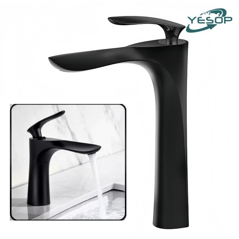 YESOP Torneira Cascata Banheiro Lavabo Bica Alta Monocomando Misturador Fosco Preto Premium