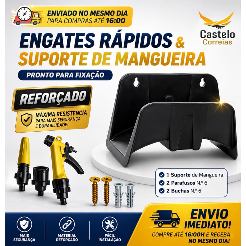 Kit Suporte de Mangueira com Esguichos, Buchas e Parafusos - Envio Rápido e Pronto para Fixação