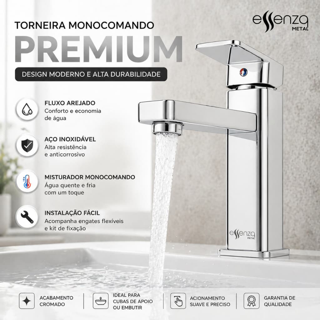 Torneira Baixa De Mesa Bancada Pia Torneira Lavabo Misturador Monocomando Água Quente E Fria Luxo
