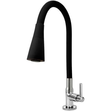 Torneira de cozinha flexível preta e aço inoxidável com jato duplo