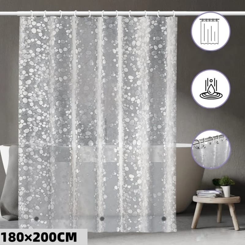 Cortina de chuveiro transparente com padrão de bolinhas brancas, 180x200cm, resistente à água.