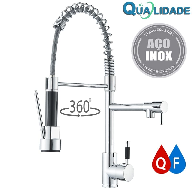 Torneira Cozinha Gourmet Inox Flexivel Para Monocomando Bifuncional Torneiras De Pia Retráteis Com Spray Extensor