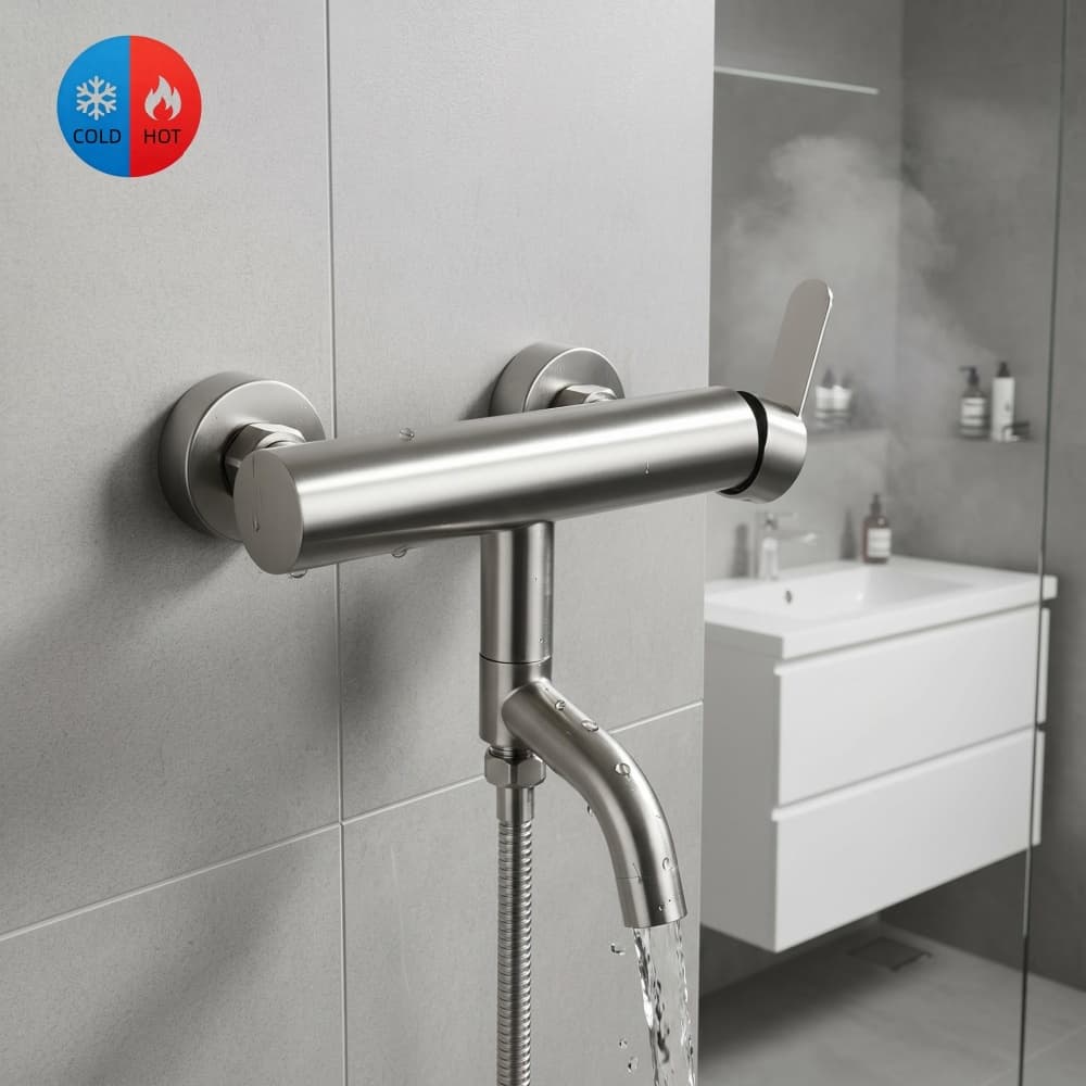 Torneira de chuveiro de aço inoxidável com controle de temperatura, fria e quente, para banheiro