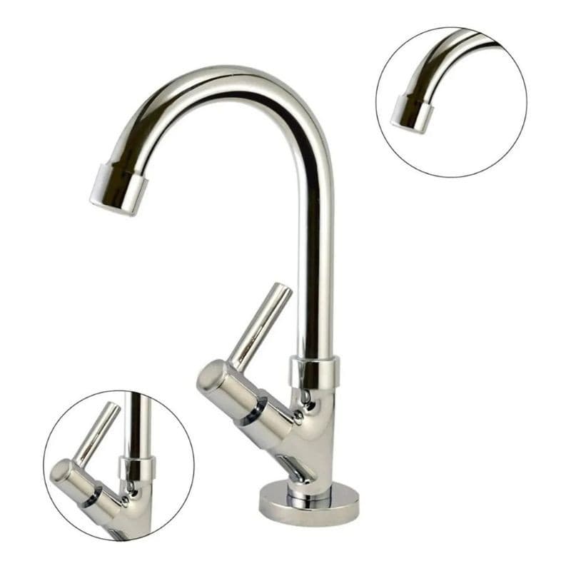 Torneira de lavatório em metal inox com bico articulado, design moderno e elegante.