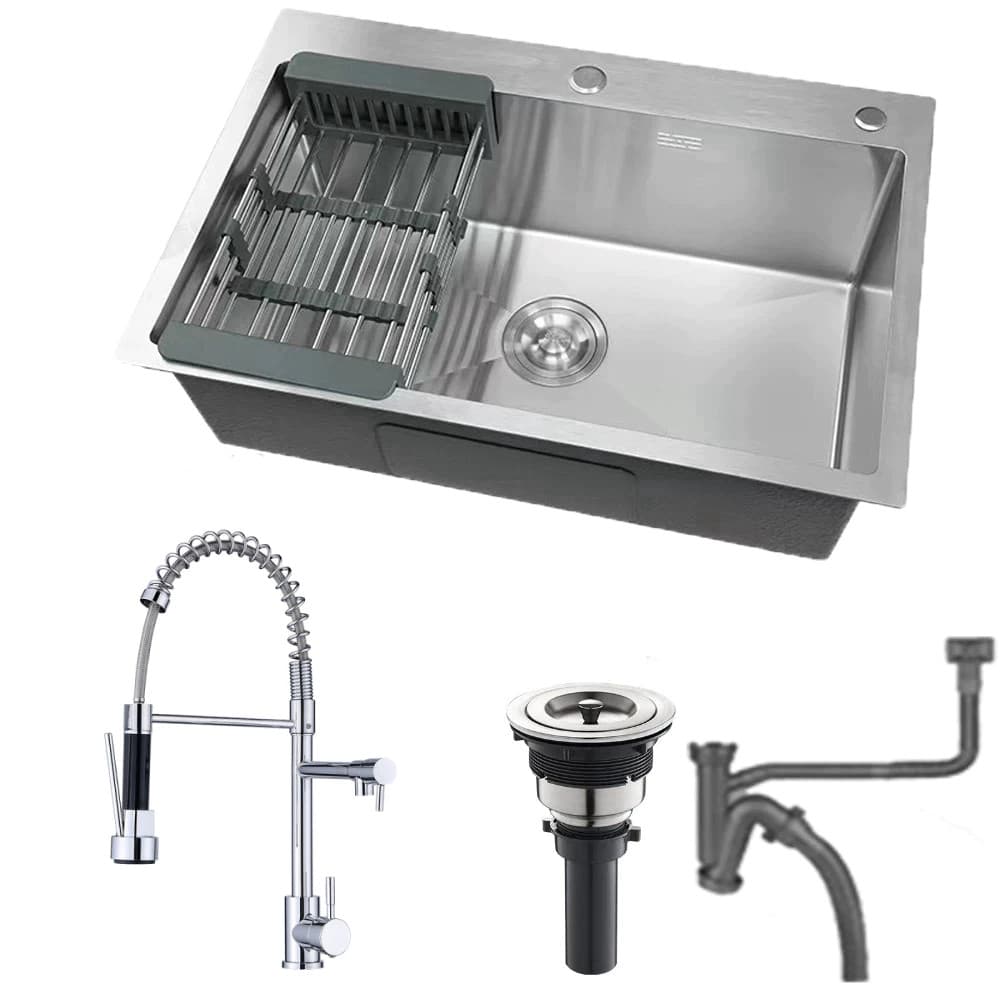 Pia de cozinha gourmet em aço inoxidável 60x45cm com torneira monocomando e acessórios