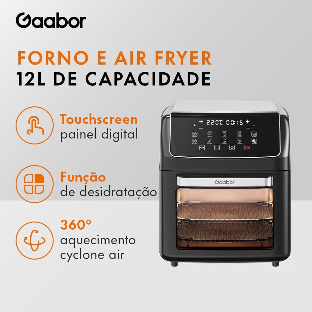 Gaabor Air Fryer Oven Elétrica Digital Touch Capacidade 12 Litros Sem Óleo Cor Preta AF-120T01