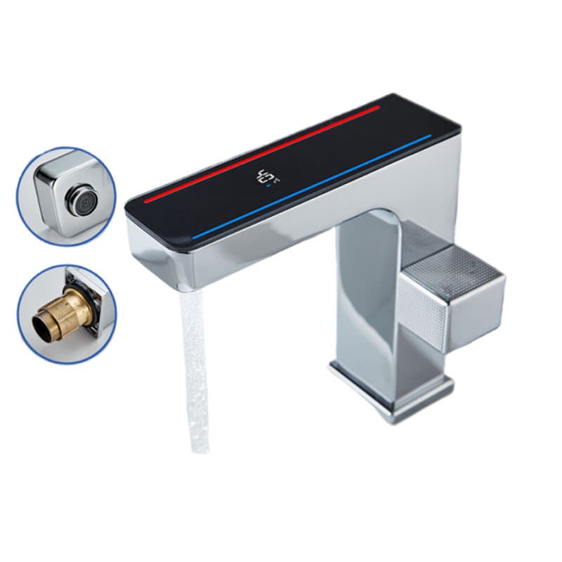 Torneira quadrado Para Cozinha Banheiro Com Visor de Temperatura Regulagem e Giratória 360° Aço Inoxidável