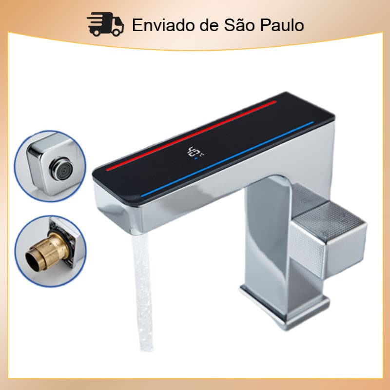 Torneira quadrado  Para Cozinha Banheiro  Com Visor de Temperatura Regulagem  De Água  quente e frio e Giratória 360°