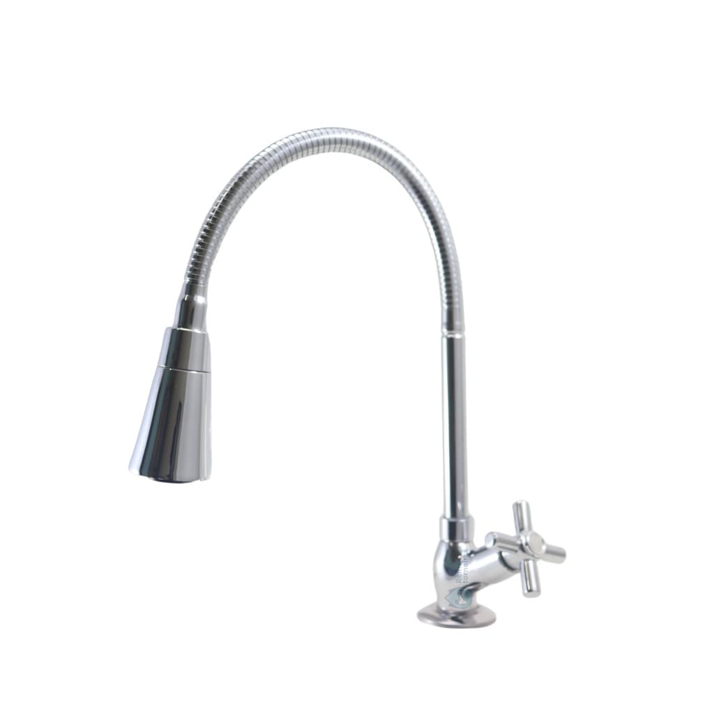 Torneira gourmet de metal inox com duplo jato e design cônico