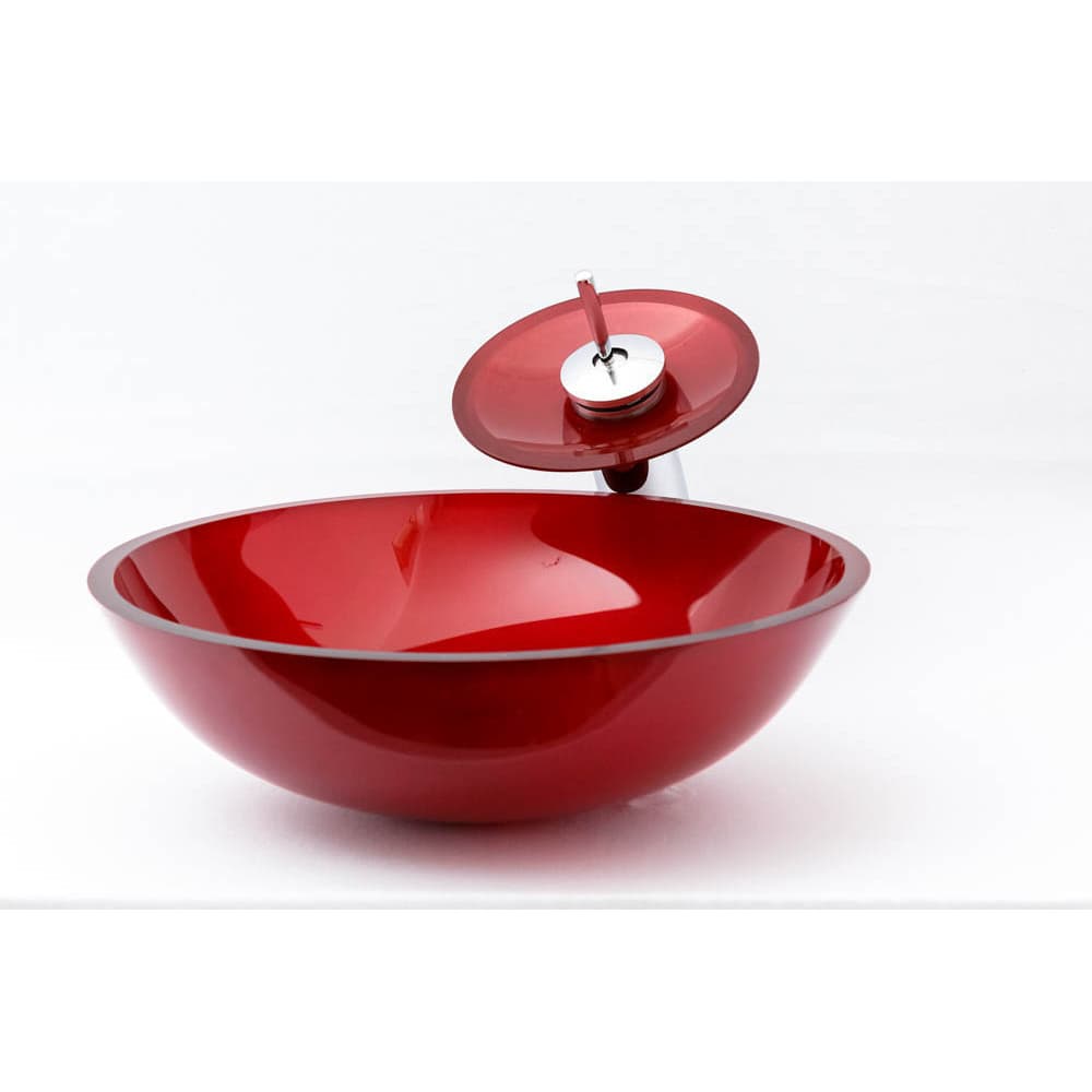 CONJUNTO LOPAZZI CUBA BANHEIRO LAVABO REDONDA 35CM VIDRO + TORNEIRA CASCATA E VÁLVULA CLICK INOX